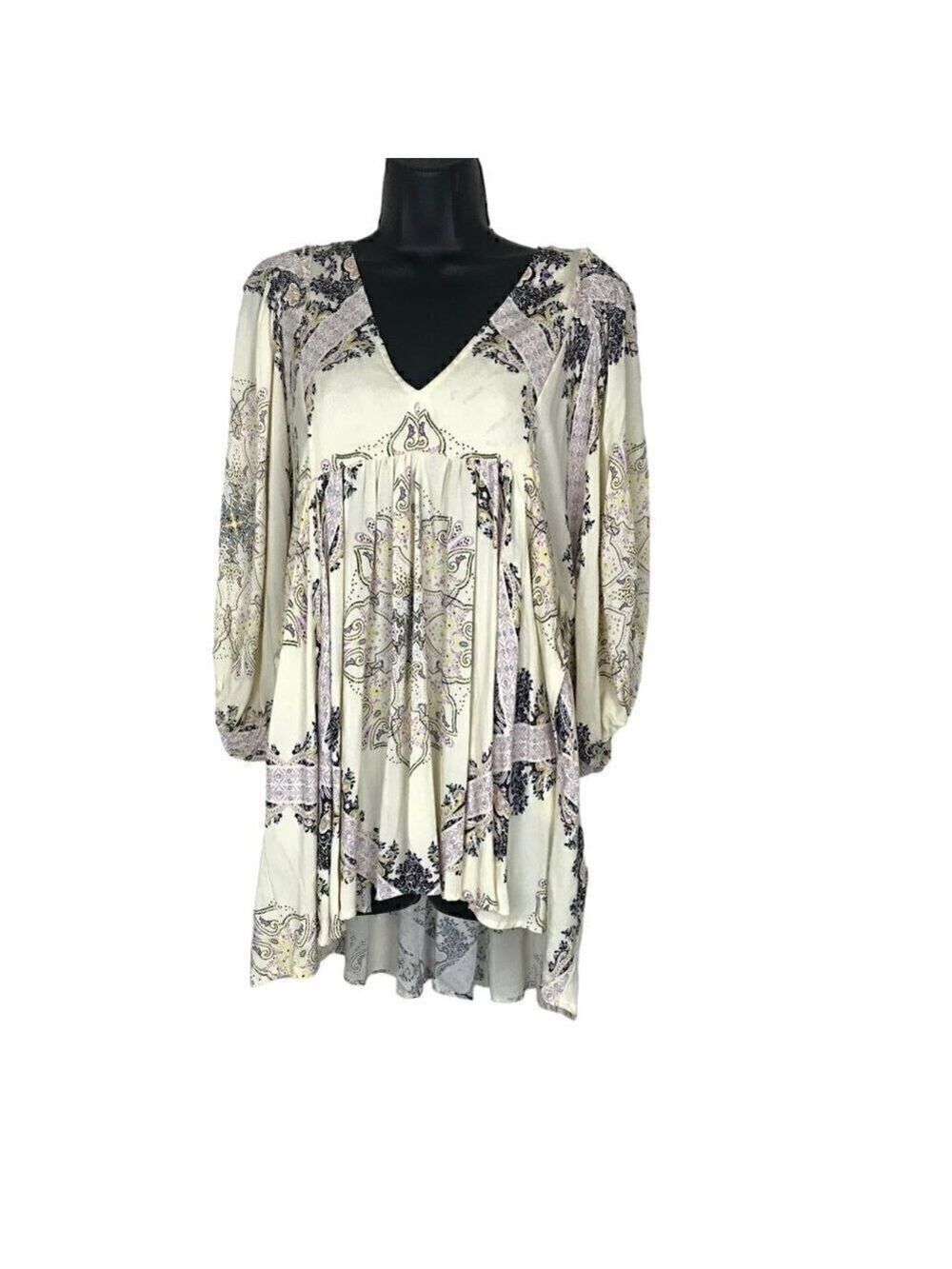 FREE People V-neck Oversized Extra Long High Low Hem Ballon Sleeves Size XS